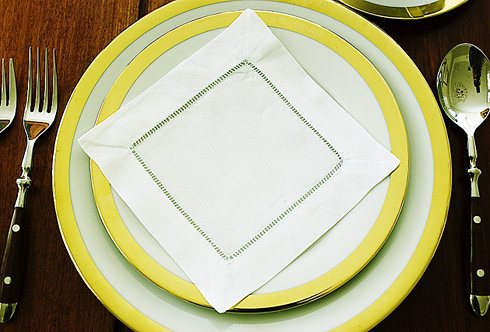 Hemstitch Cocktail Napkin 6x6". Traditional Square. - Click Image to Close